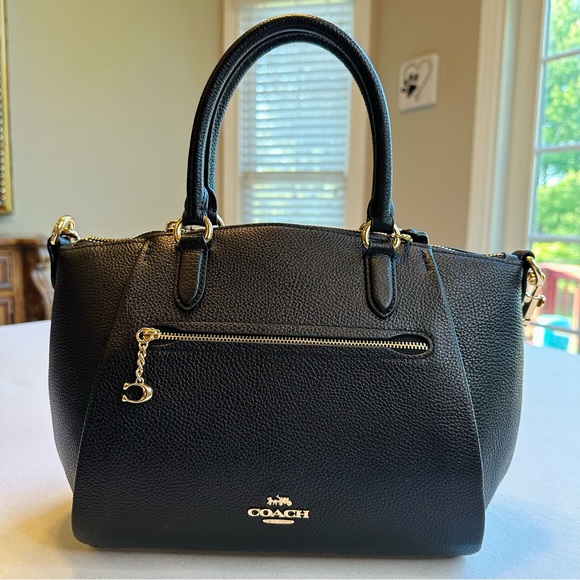 Coach Handbags - 🛑 SOLD🛑🛍️🛍️ NWT COACH PEBBLE ELISE BLACK LEATHER HANDBAG : GOLD ACCENTS